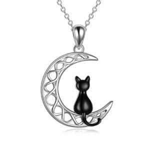 cat on moon necklace