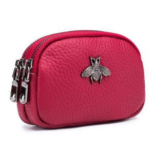 cowhide leather purse with bee motif