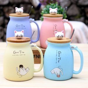 Cat Coffee Mugs with Lid and Spoon