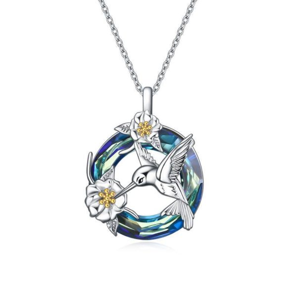 Hummingbird Necklace with Blue Crystal