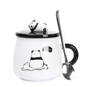 Ceramic Panda Mug with Lid and Spoon