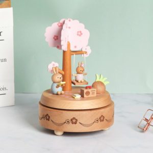 Beech Wood Music Box with Bunny Theme