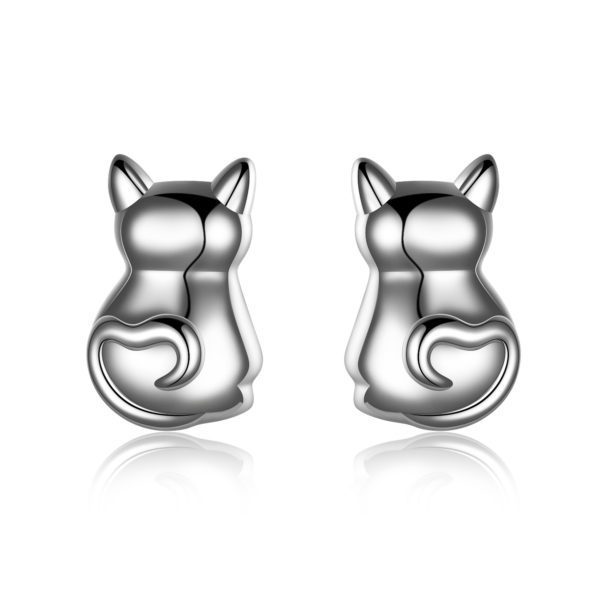 Silver Cat Stud Earrings