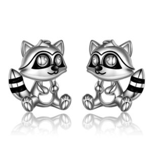 Silver Raccoon Stud Earrings