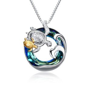 sea turtle necklace with blue crystal