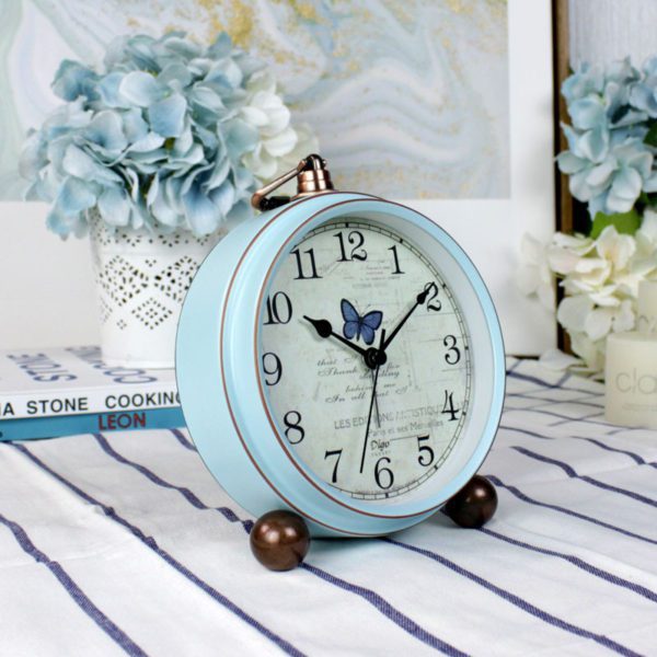 Blue Retro Metal Alarm Clock