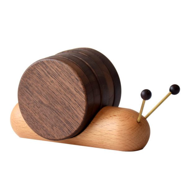 Wooden Snail 4 Coaster Set