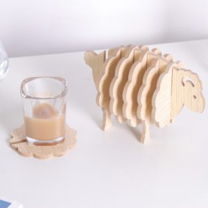 Wood Style Sheep 6 Coaster Set