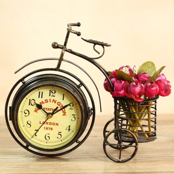 Vintage Iron Bicycle with Dual Clocks and Basket