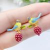 Enamel Glazed Blue Bird Studded Earrings for Women