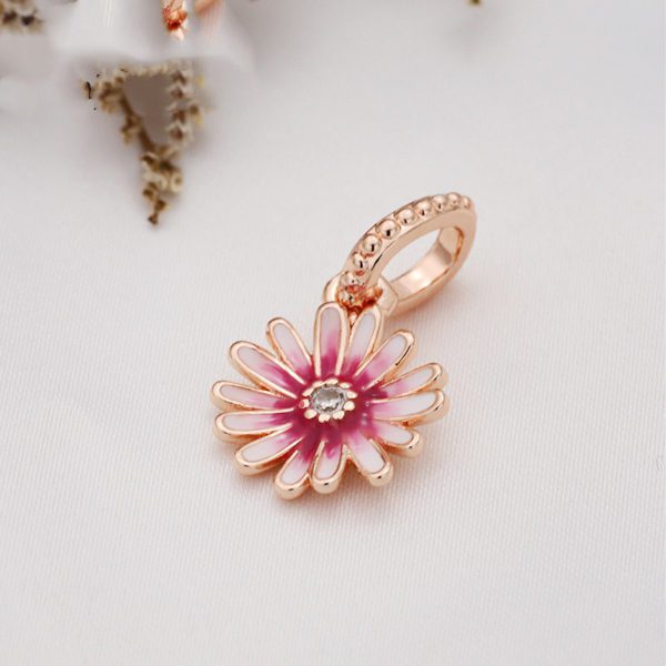 Pink Daisy Charm for Bracelet