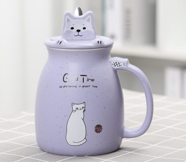 Cute Kitten Cups with Matching Spoon and Lid