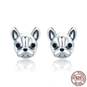 Radiant Silver French Bulldog Stud Earrings