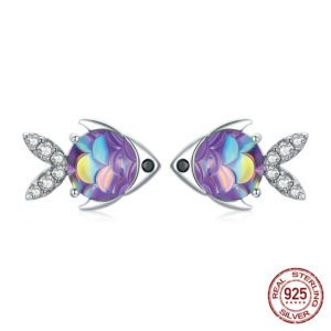 Radiant Rainbow Fish Silver Earrings