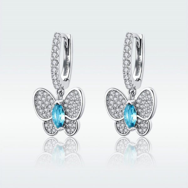 Silver Butterfly Earrings with Zircon Stones