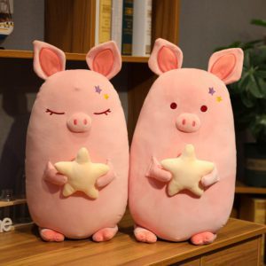 Piggy Holding Star Plush Pillow