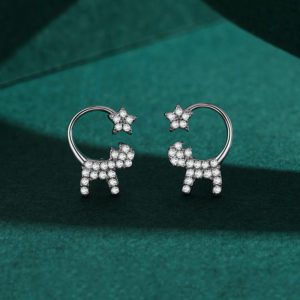 Crystal Encrusted Silver cat Stud Earrings