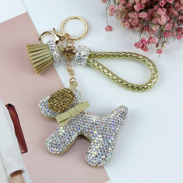 Cute Puppy Crystal Encrusted Keychain