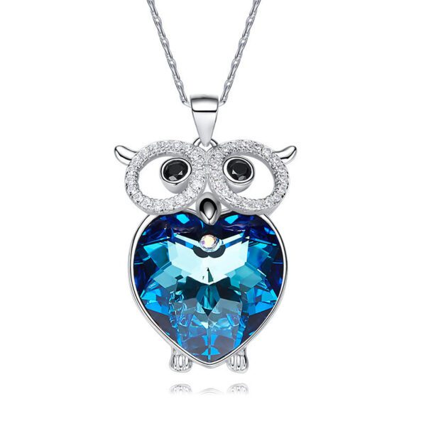 Womens Blue Owl Silver Necklace