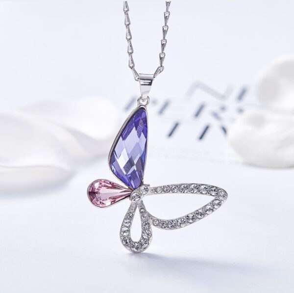 Womens Purple Butterfly Pendant Necklace