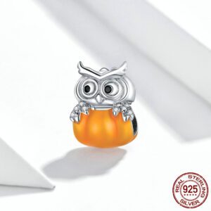 little owl in pumpkin silver charm