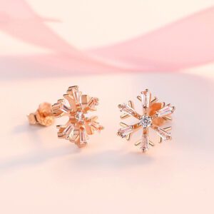 Womens Stirling Silver Snowflake Ear Stud Earrings