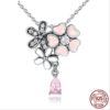 Womens S925 sterling silver flower necklace