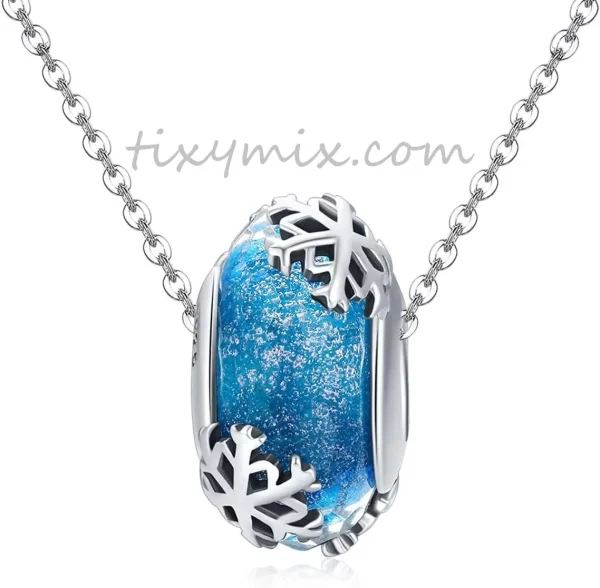 SnowflakeSterlingSilverBlueMuranoGlassCharm 1