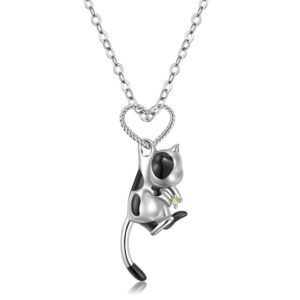 Womens Cat Necklace in S925 Sterling Silver