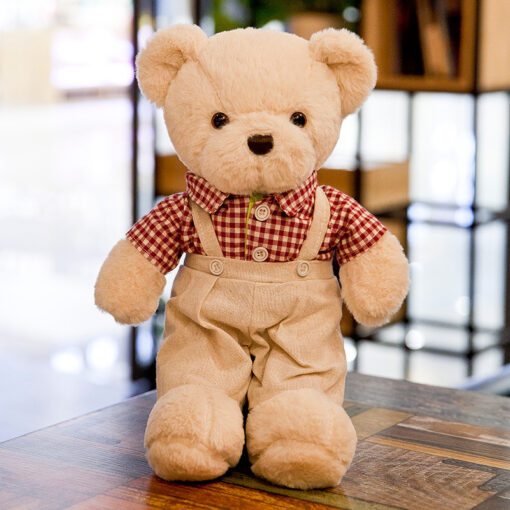 Plush Teddy Bear Couple Set – 40cm Soft Stuffed Toy (Red or Green Outfits) - Image 5
