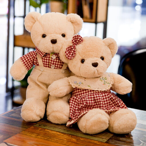 Plush Teddy Bear Couple Set – 40cm Soft Stuffed Toy (Red or Green Outfits) - Image 2