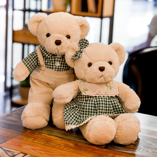 Plush Teddy Bear Couple Set – 40cm Soft Stuffed Toy (Red or Green Outfits) - Image 3